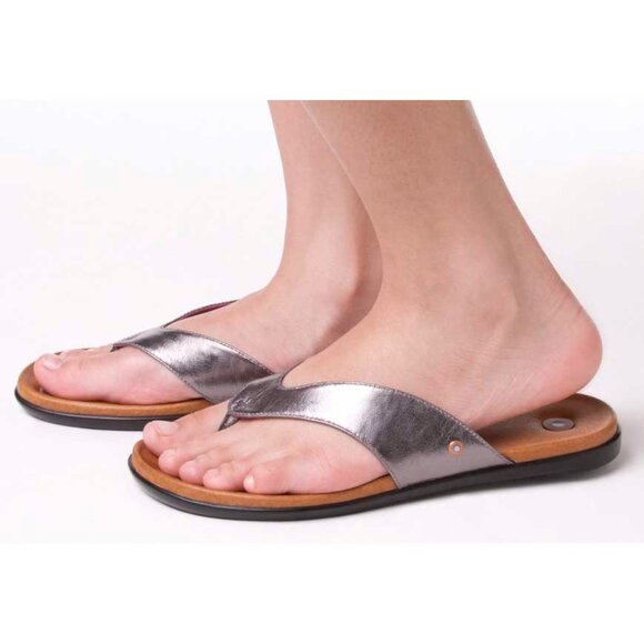 JUIL Women's Pewter Leather Hera Earthing Thong Grounding Copper Sandals 10 - Picture 2 of 6